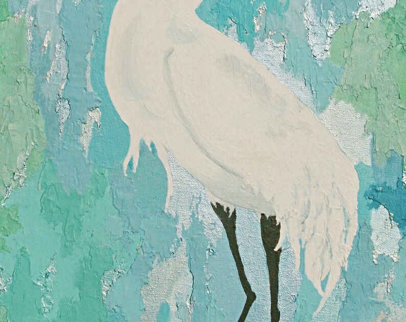 Egret wall art 2 , Original bird painting , Egret print , wading bird , Coastal wall art image 4