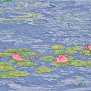 Lotus flower decor, Impasto painting, Coastal artwork, Water lilies, Pond painting