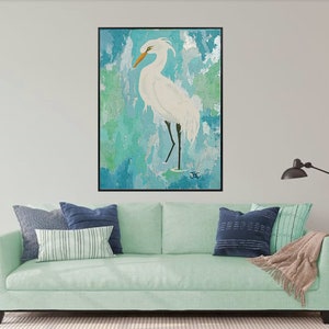 Egret wall art 2 , Original bird painting , Egret print , wading bird , Coastal wall art image 9
