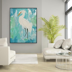 Egret wall art 2 , Original bird painting , Egret print , wading bird , Coastal wall art image 7