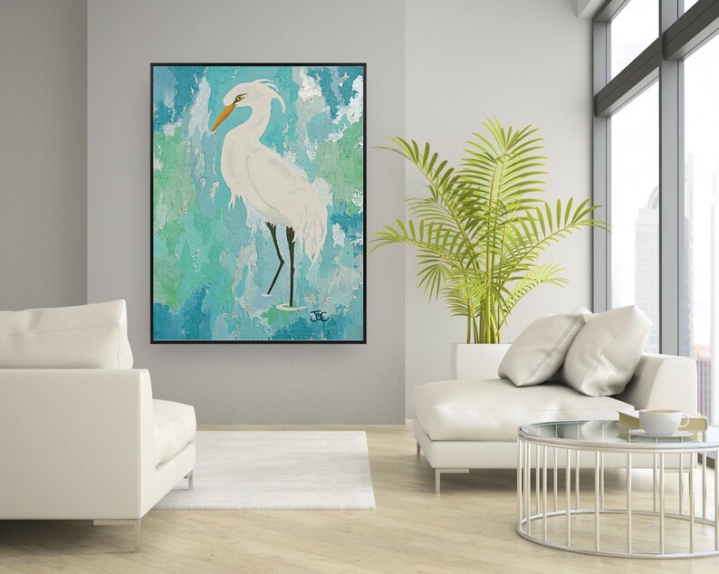 Egret wall art 2 , Original bird painting , Egret print , wading bird , Coastal wall art image 7