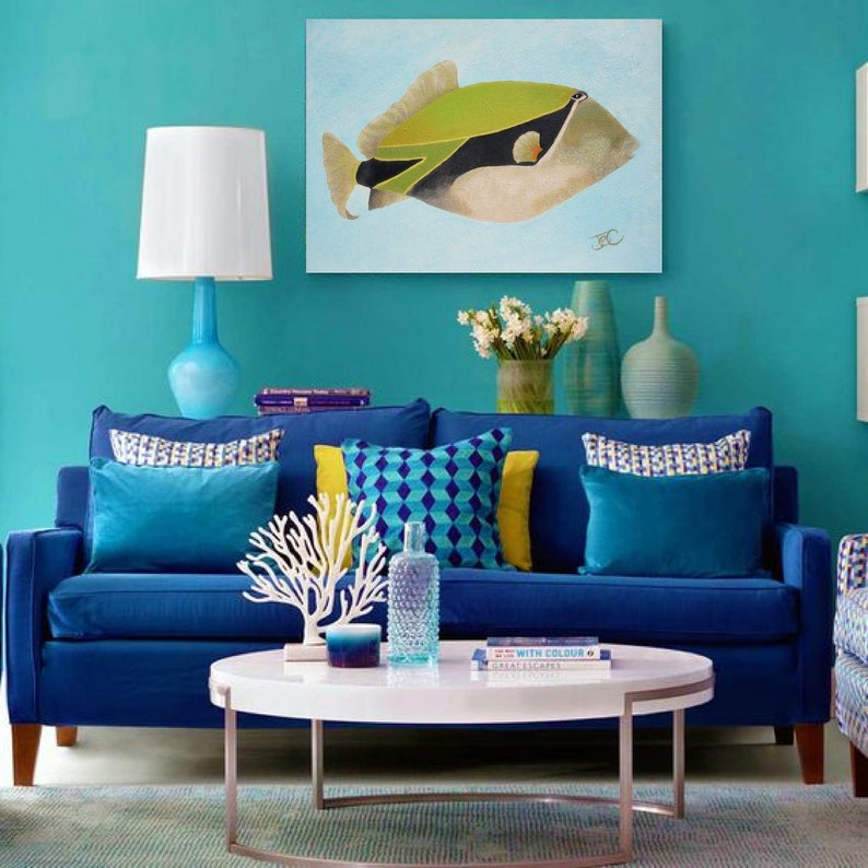 Colorful fish art, Underwater painting, Tropical wall art, Sea life painting, Hawaiian artwork image 2