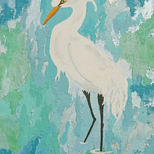 Egret wall art 2 , Original bird painting , Egret print , wading bird , Coastal wall art image 2