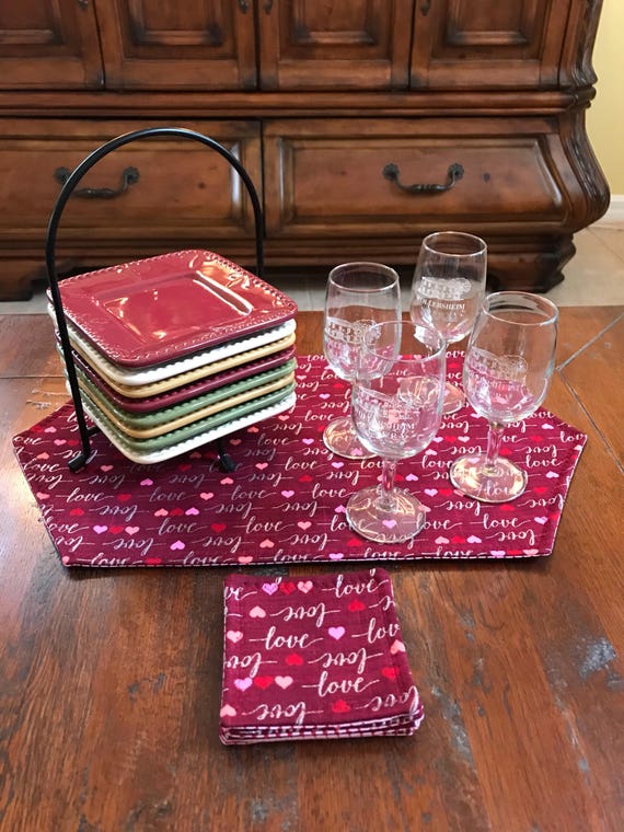 Hearts quilted set of 4 mug rugs