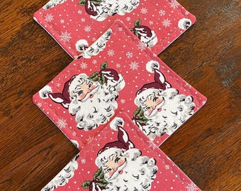 Vintage Santa set of 4 large quilted mug rugs/coasters