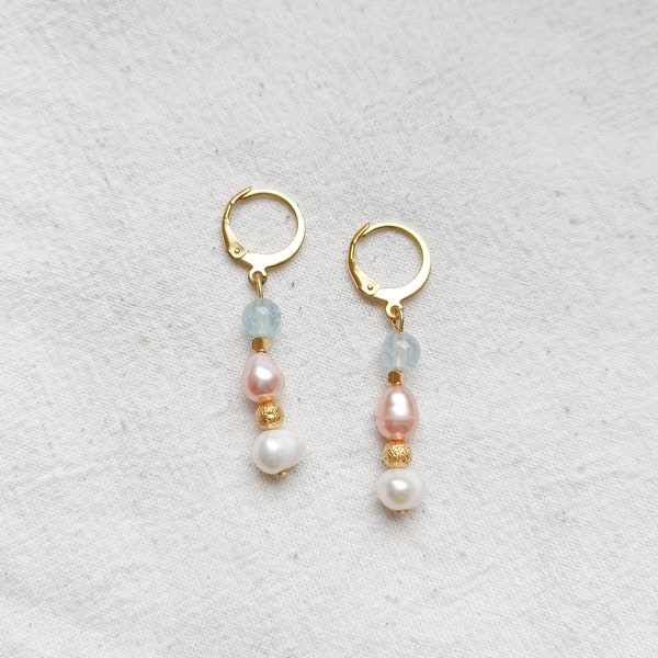 Boucles d'oreilles perles et Aigue Marine