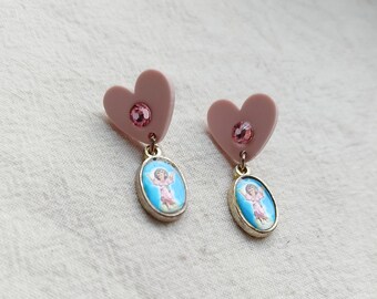 Heart earrings / Angel medals