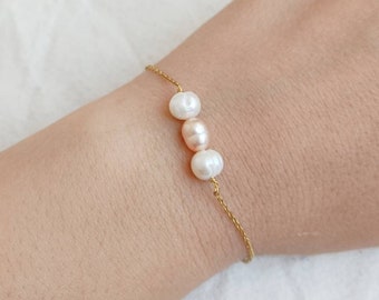 Pearl bracelet/bride/wedding/gift / Women's jewelry/gift idea/fashion/fine/stainless steel/gold