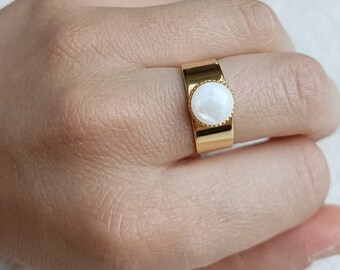 Mother-of-pearl adjustable gold ring - Wedding - Mother's Day - Birthday