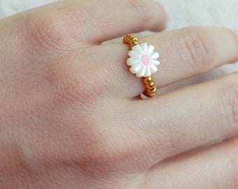 Mother-of-pearl miyuki seed bead ring