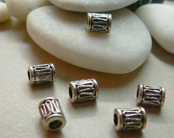 25 beads tubes in metal color antique silver 6x8mm