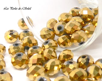 Perles de verre rondelle  doré métalique 3x4, 4x6 et 6x8mm
