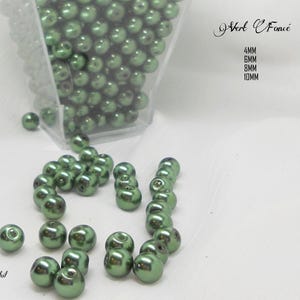 DARK GREEN pearly glass beads 4mm, 6mm, 8mm,