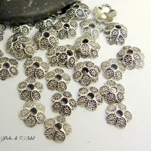 25 caps 9mm flowers 5 petals in metal coul silver image 1