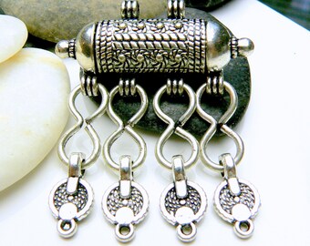 ethnic pendant with 4 antique silver-colored metal charms 48x42mm