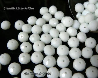 25 perles de verre cristal rondelle à facettes blanc opaque "imitation cristal swarowski" 3x4mm et 4x6mm