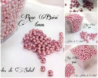 WOODY PINK pearly glass beads 4mm, 6mm, 8mm and 10mm