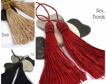 2 grands pompons avec coupelle en corde tassel  couleur bordeaux, doré ou noir 12 cm