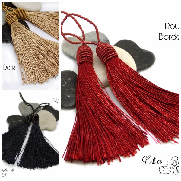 2 grands pompons avec coupelle en corde tassel  couleur bordeaux, doré ou noir 12 cm