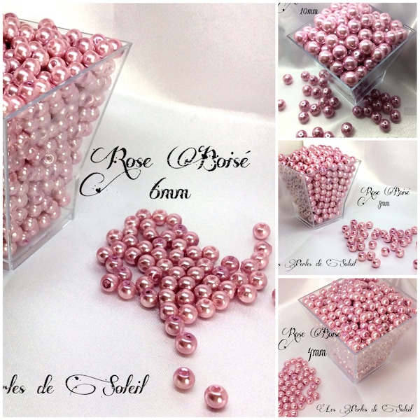 Perles nacrées ROSE BOISÉ en verre  4mm, 6mm, 8mm et 10mm