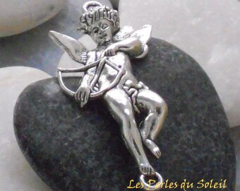1 connector in the form of a very pretty angel cupid in antique silver metal dim 45x21mm