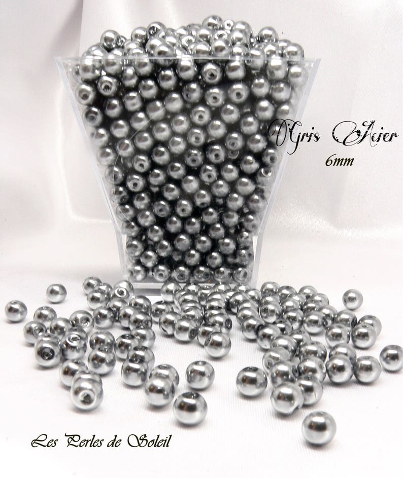 STEEL GRAY pearly glass beads 4mm, 6mm, 8mm, 6mm