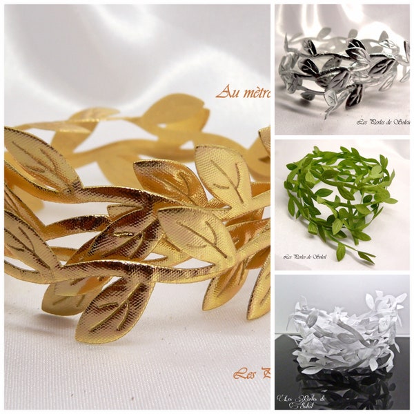 Gold, silver, green or white satin leaf garland for wedding decor sold by the meter