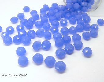 25 perles de verre cristal rondelle à facettes bleu givré  "imitation cristal swarowski" 4x6mm et 6x8mm