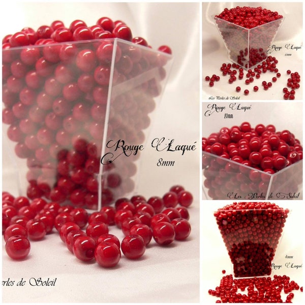 Perles nacrées ROUGE LAQUÉ en verre  4mm, 6mm, 8mm  10mm 12mm