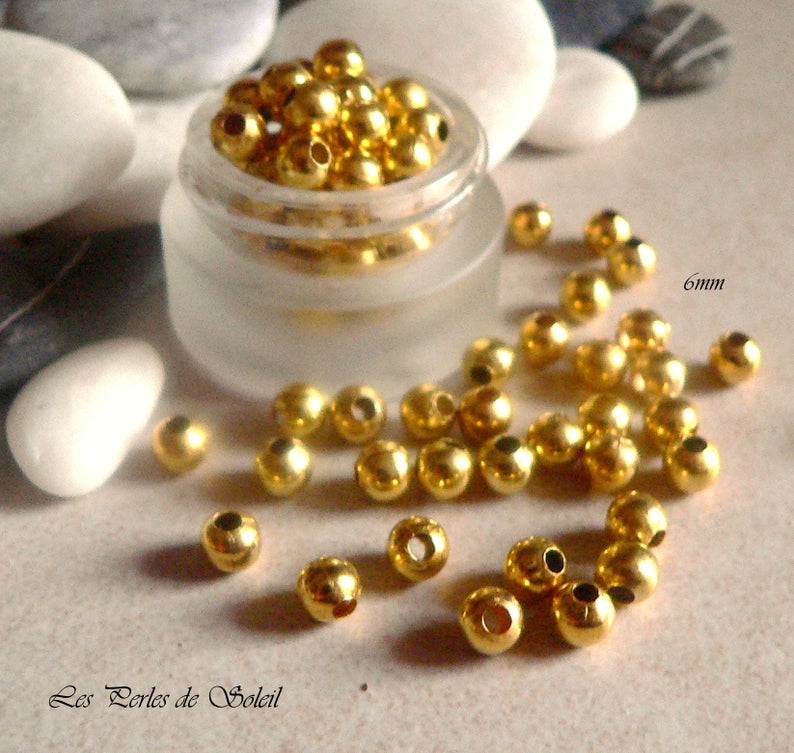 Metal beads 6mm, 8mm and 10mm gilded silver or bronze image 4