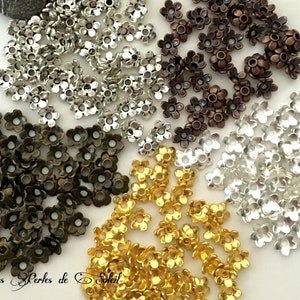 50 cups 5 petals 6mm choice of antique gold, gold, silver, copper, bronze