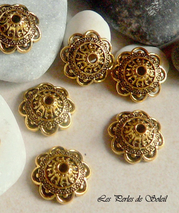 Caps couleur bronze 25 mm Fleur Flower filigrane filigree Calotte Coupelle