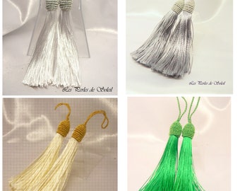 2 grands pompons avec coupelle en corde couleur tassel Blanc, gris, ivoire, vert 12 cm