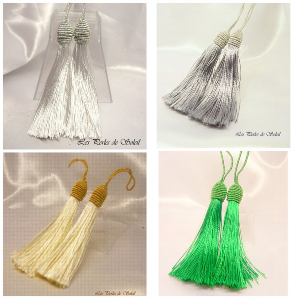 2 grands pompons avec coupelle en corde couleur tassel Blanc, gris, ivoire, vert 12 cm