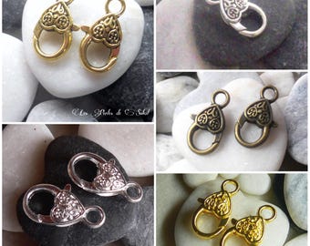 Large model lobster clasps heart decor 25x12 mm 6 colors