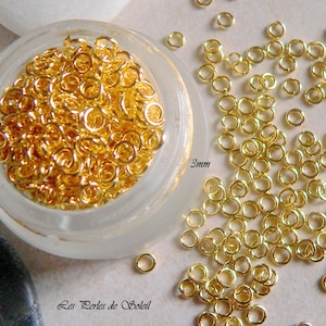 100 open jump rings in gold-colored metal, 3mm