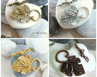 toggle vine leaf clasp in gold, silver, bronze or copper color 37x20mm