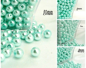 Perles nacrées BLEU Ciel en verre  4mm, 6mm, 8mm et 10mm