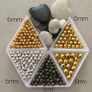 Metal beads 6mm, 8mm and 10mm gilded silver or bronze image 1