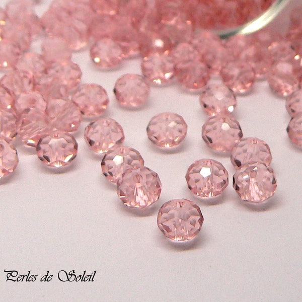 Perles de verre cristal rondelle à facettes  rose  "imitation cristal swarowski" 4x6mm et 8x10mm