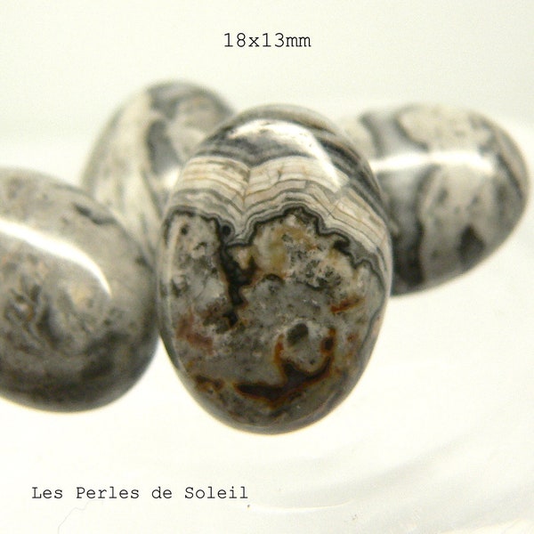 2 cabochons  ovales pierre gemme agate crazy lace gris 13x18mm