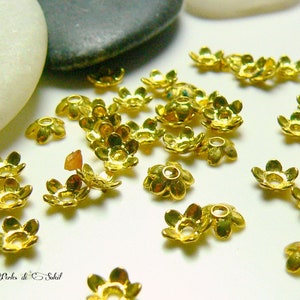 25 calottes coupelles fleurs 5 petales en metal couleur or dim 7x6 mm image 2