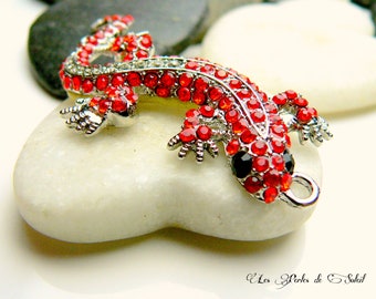 connecteur lezard en strass rouge