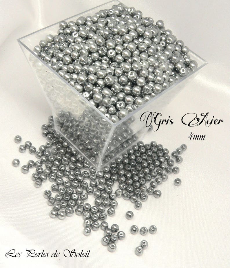 Perles nacrées GRIS ACIER en verre 4mm, 6mm, 8mm, image 5