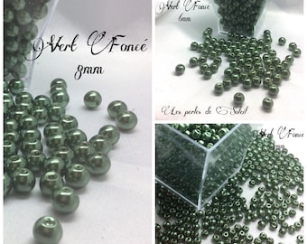 Perles nacrées VERT FONCÉ en verre    4mm, 6mm, 8mm,