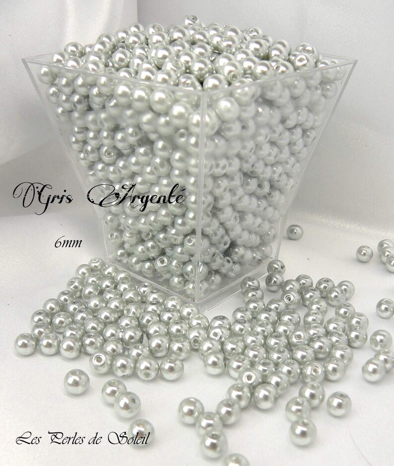 Perles nacrées GRIS ARGENTÉ en verre 4mm, 6mm, 8mm et 10mm image 6