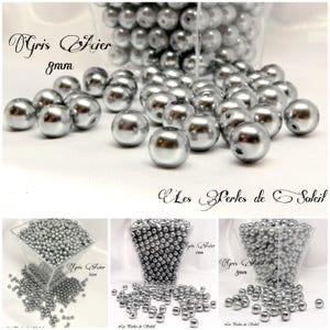 STEEL GRAY pearly glass beads 4mm, 6mm, 8mm, lot mixte 4, 6; 8mm