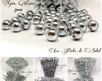 Perles  nacrées GRIS ACIER  en verre    4mm, 6mm, 8mm,