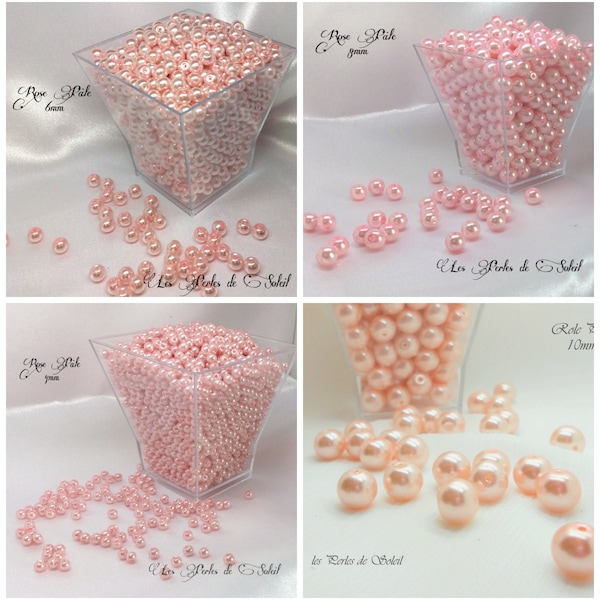 Perles nacrées ROSE PALE en verre  4mm, 6mm, 8mm, 10mm