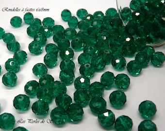 Perles de verre cristal rondelle à facettes vert emeraude  "imitation cristal swarowski" 3x4mm et 6x8mm
